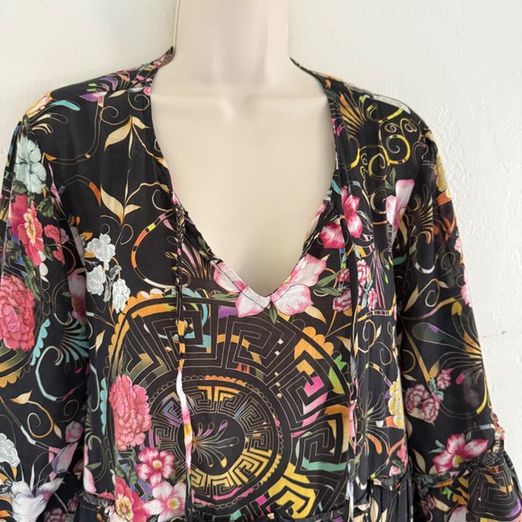 Johnny Was Naomi Peace Ruffled Tiered Floral Midi Dress Size Large Dark Romantic - Picture 2 of 12